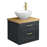 Chatsworth 545mm Graphite Wall Hung Countertop Vanity with Worktop, Round Basin & Brushed Brass Handles
