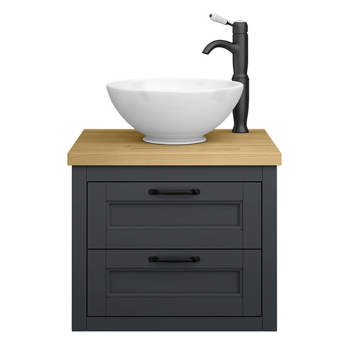 Chatsworth 545mm Graphite Wall Hung Countertop Vanity with Worktop, Round Basin & Matt Black Handles