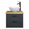 Chatsworth 545mm Graphite Wall Hung Countertop Vanity with Worktop, Round Basin & Matt Black Handles