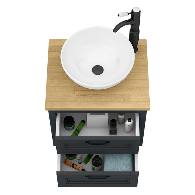 Chatsworth 545mm Graphite Wall Hung Countertop Vanity with Worktop, Round Basin & Matt Black Handles
