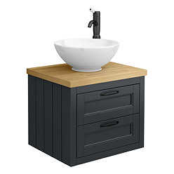 Chatsworth 545mm Graphite Wall Hung Countertop Vanity with Worktop, Round Basin & Matt Black Handles