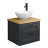 Chatsworth 545mm Graphite Wall Hung Countertop Vanity with Worktop, Round Basin & Matt Black Handles