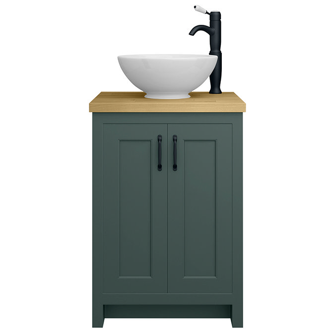 Chatsworth 545mm Green Countertop Vanity with Worktop, Round Basin & Matt Black Handles