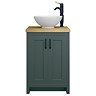 Chatsworth 545mm Green Countertop Vanity with Worktop, Round Basin & Matt Black Handles