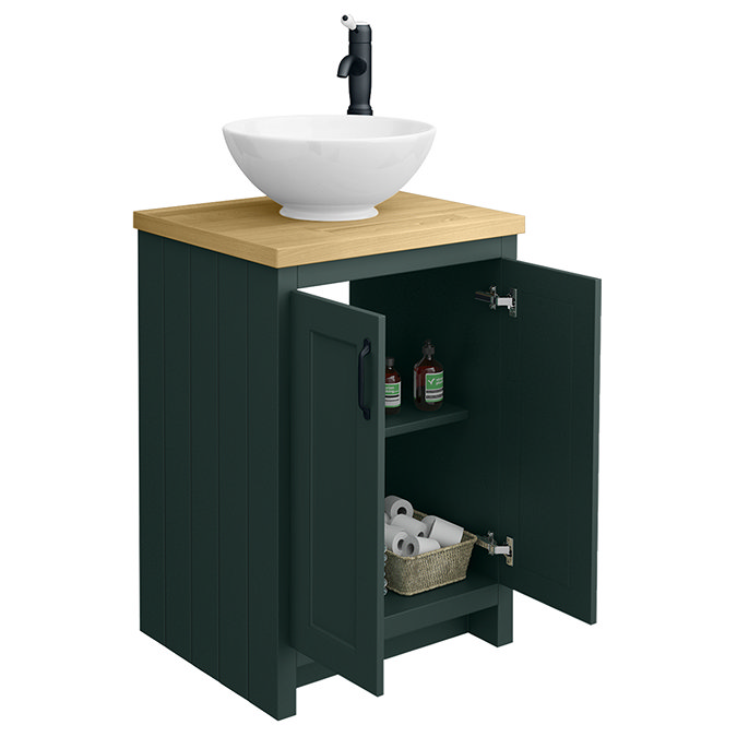 Chatsworth 545mm Green Countertop Vanity with Worktop, Round Basin & Matt Black Handles