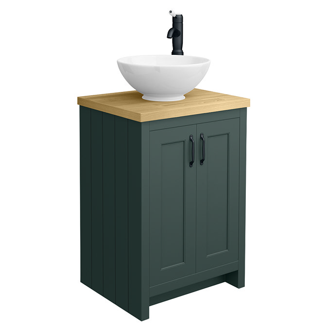Chatsworth 545mm Green Countertop Vanity with Worktop, Round Basin & Matt Black Handles
