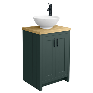 Chatsworth 545mm Green Countertop Vanity with Worktop, Round Basin & Matt Black Handles