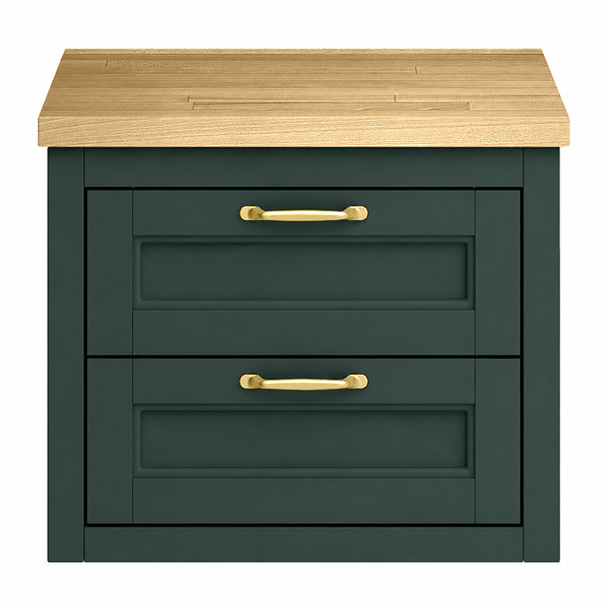 Chatsworth 545mm Green Wall Hung Countertop Vanity with Beech Worktop & Brushed Brass Handles