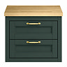 Chatsworth 545mm Green Wall Hung Countertop Vanity with Beech Worktop & Brushed Brass Handles