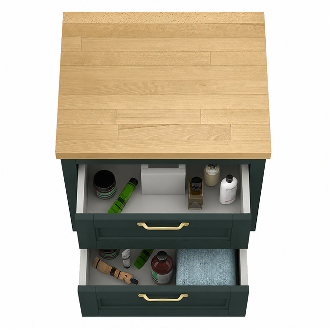 Chatsworth 545mm Green Wall Hung Countertop Vanity with Beech Worktop & Brushed Brass Handles