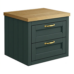 Chatsworth 545mm Green Wall Hung Countertop Vanity with Beech Worktop & Brushed Brass Handles