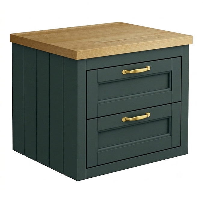 Chatsworth 545mm Green Wall Hung Countertop Vanity with Beech Worktop & Brushed Brass Handles