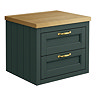 Chatsworth 545mm Green Wall Hung Countertop Vanity with Beech Worktop & Brushed Brass Handles