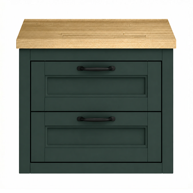 Chatsworth 545mm Green Wall Hung Countertop Vanity with Beech Worktop & Matt Black Handles