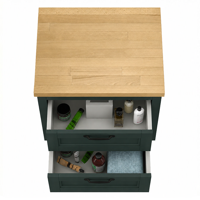 Chatsworth 545mm Green Wall Hung Countertop Vanity with Beech Worktop & Matt Black Handles