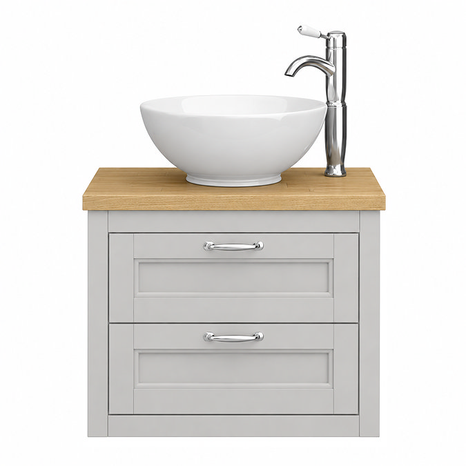 Chatsworth 545mm Grey Wall Hung Countertop Vanity with Worktop, Round Basin & Chrome Handles