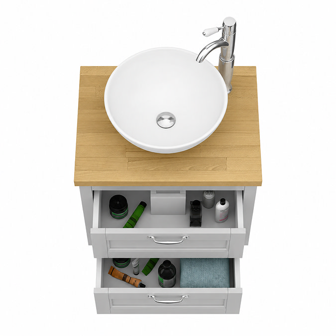 Chatsworth 545mm Grey Wall Hung Countertop Vanity with Worktop, Round Basin & Chrome Handles
