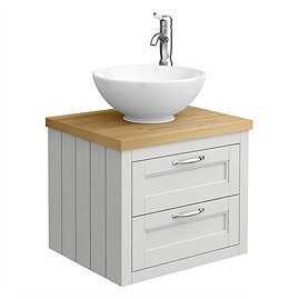 Chatsworth 545mm Grey Wall Hung Countertop Vanity with Worktop, Round Basin & Chrome Handles