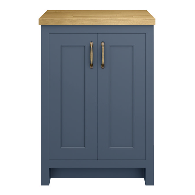 Chatsworth 545mm Traditional Blue Countertop Vanity with Beech Worktop & Antique Brass Handles