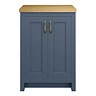Chatsworth 545mm Traditional Blue Countertop Vanity with Beech Worktop & Antique Brass Handles