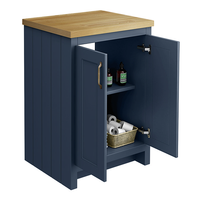 Chatsworth 545mm Traditional Blue Countertop Vanity with Beech Worktop & Antique Brass Handles