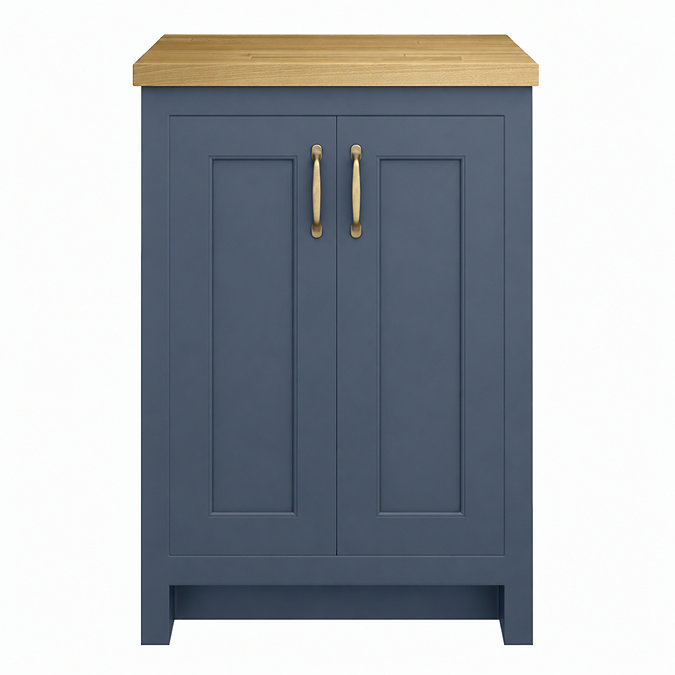 Chatsworth 545mm Traditional Blue Countertop Vanity with Beech Worktop & Brushed Brass Handles