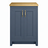 Chatsworth 545mm Traditional Blue Countertop Vanity with Beech Worktop & Brushed Brass Handles
