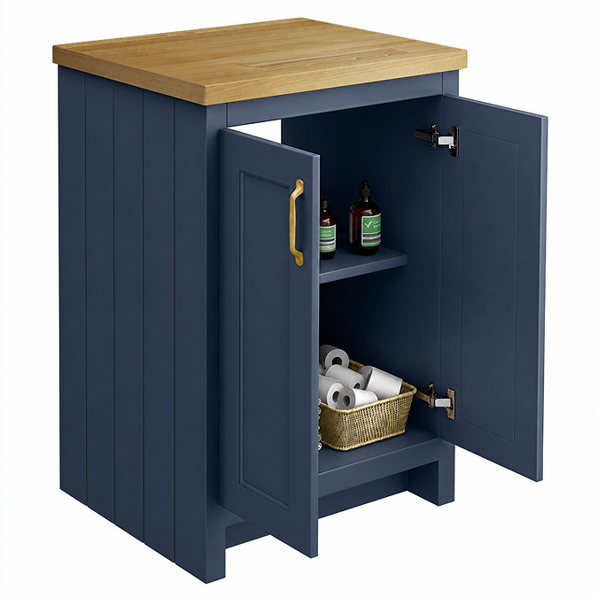Chatsworth 545mm Traditional Blue Countertop Vanity with Beech Worktop & Brushed Brass Handles