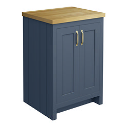 Chatsworth 545mm Traditional Blue Countertop Vanity with Beech Worktop & Brushed Brass Handles