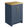 Chatsworth 545mm Traditional Blue Countertop Vanity with Beech Worktop & Brushed Brass Handles