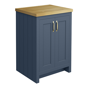 Chatsworth 545mm Traditional Blue Countertop Vanity with Beech Worktop & Brushed Brass Handles