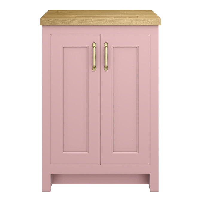 Chatsworth 545mm Traditional Dusky Pink Countertop Vanity with Beech Worktop & Brushed Brass Handles