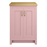 Chatsworth 545mm Traditional Dusky Pink Countertop Vanity with Beech Worktop & Brushed Brass Handles