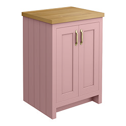 Chatsworth 545mm Traditional Dusky Pink Countertop Vanity with Beech Worktop & Brushed Brass Handles