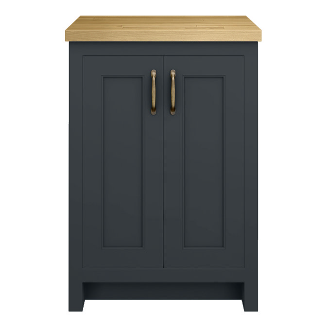 Chatsworth 545mm Traditional Graphite Countertop Vanity with Beech Worktop & Antique Brass Handles