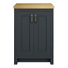 Chatsworth 545mm Traditional Graphite Countertop Vanity with Beech Worktop & Antique Brass Handles