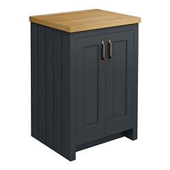Chatsworth 545mm Traditional Graphite Countertop Vanity with Beech Worktop & Antique Brass Handles