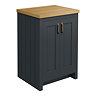 Chatsworth 545mm Traditional Graphite Countertop Vanity with Beech Worktop & Antique Brass Handles