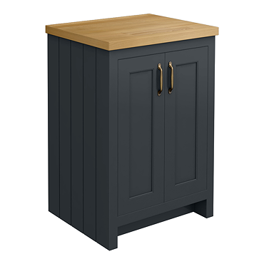 Chatsworth 545mm Traditional Graphite Countertop Vanity with Beech Worktop & Antique Brass Handles