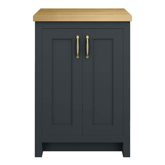Chatsworth 545mm Traditional Graphite Countertop Vanity with Beech Worktop & Brushed Brass Handles