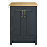 Chatsworth 545mm Traditional Graphite Countertop Vanity with Beech Worktop & Brushed Brass Handles