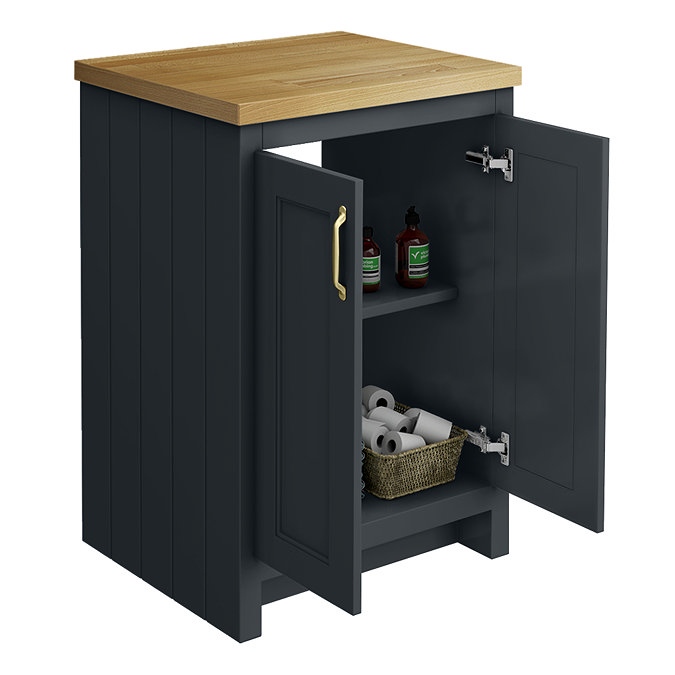 Chatsworth 545mm Traditional Graphite Countertop Vanity with Beech Worktop & Brushed Brass Handles