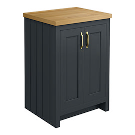 Chatsworth 545mm Traditional Graphite Countertop Vanity with Beech Worktop & Brushed Brass Handles