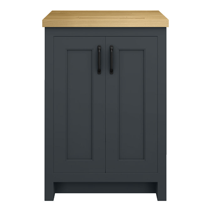 Chatsworth 545mm Traditional Graphite Countertop Vanity with Beech Worktop & Matt Black Handles