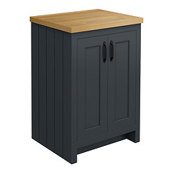 Chatsworth 545mm Traditional Graphite Countertop Vanity with Beech Worktop & Matt Black Handles