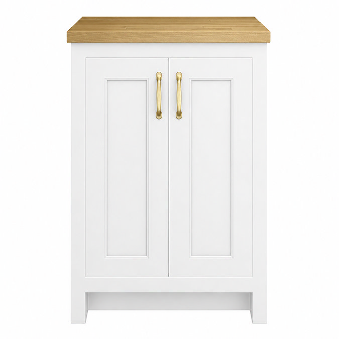 Chatsworth 545mm Traditional White Countertop Vanity Unit with Solid Beech Wood Worktop & Brushed Brass Handles