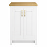 Chatsworth 545mm Traditional White Countertop Vanity Unit with Solid Beech Wood Worktop & Brushed Brass Handles