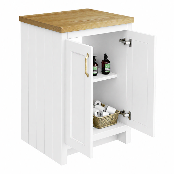 Chatsworth 545mm Traditional White Countertop Vanity Unit with Solid Beech Wood Worktop & Brushed Brass Handles
