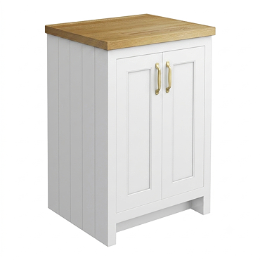 Chatsworth 545mm Traditional White Countertop Vanity Unit with Solid Beech Wood Worktop & Brushed Brass Handles