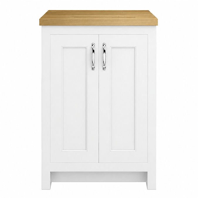 Chatsworth 545mm Traditional White Countertop Vanity Unit with Solid Beech Wood Worktop & Chrome Handles